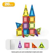 20片/38片/60片迷你磁性积木套装（带铁质收纳盒），儿童磁性拼插片，便携式创意玩具，旅行必备，适合3岁以上儿童的STEM旅行玩具，男孩女孩的理想生日礼物 - 彩色 - 查看 13