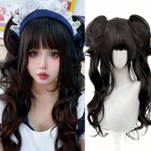 Long Wavy Lolita Layered Wig With Double Ponytail Synthetic Lolita Wig With Bangs Girl Blonde Black Cosplay Halloween Christmas Harajuku Wig 65cm - Multicolor - View 11