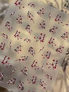 1张5D金箔梅花美甲贴纸，中式奢华美甲贴纸，精致花卉美甲贴花，冬季美甲装饰 - 彩色 - 查看 2