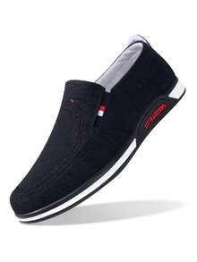 2026新款男士休闲鞋，舒适透气布面鞋，圆头套脚鞋，轻便软底刺绣商务休闲鞋 - 黑色 - 查看 11