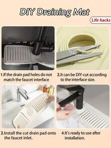 硅胶水龙头滴水盘 - 硅胶水龙头滴水盘、洗洁精分配器、水龙头防溅罩、厨房水槽配件、防溅水、可裁剪窄边、适用于浴室水槽、厨房水槽和碗碟架 - 彩色 - 查看 3