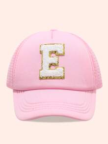 1顶粉色26字母印花网眼帽，儿童棒球帽，男女童遮阳帽，适合户外活动、日常佩戴，防晒 - 金標-粉紅海綿帽 - 查看 65