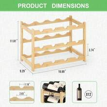 Estante para botellas de vino para 12 botellas, pequeño estante de bambú independiente para mostrador, organizador de almacenamiento de vino de madera para gabinete, despensa, cocina, bar, comedor del hogar (Natural) - ColorF - Ver 5