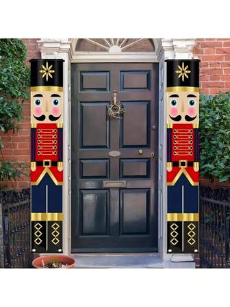 Pancarta del soldado Cascanueces - Cartel de bienvenida para puerta o porche de poliéster, apto para decoración interior/exterior de vacaciones, sin necesidad de electricidad, excelente para habitación, chimenea, dormitorio, jardín, fiesta