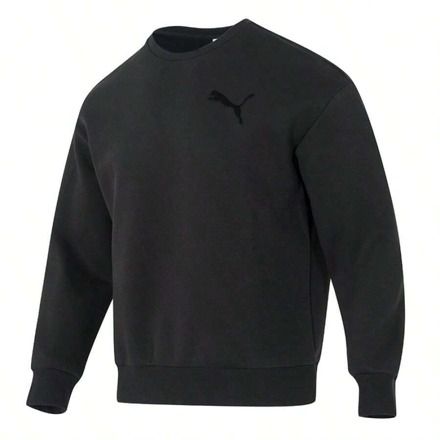 Puma Men's Black Pullover Sweatshirt ESS-ELEVATED-CAT-LOGO-Relaxed-Crew-DK, Minimalist Round Neck, Classic Casual Comfortable Soft Printed Commuter Sweatshirt 636791-01 - Black - View 1
