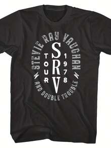 Stevie Ray Vaug 's T-Shirt SRV & Double Trouble Tour 1978 Graphic Tee Ary Guitarist Concert Merch Vintage Music T-Shirts - Style 14 - View 1