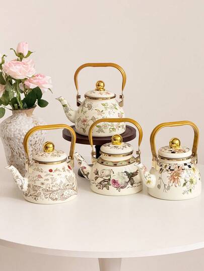 1个小容量搪瓷陶瓷茶壶，北欧风格花瓶造型，多功能耐高温水壶，可用于泡茶、咖啡、油、醋、冷水，适合壁炉旁泡茶、户外野餐和露营，是馈赠亲朋好友的绝佳礼物。