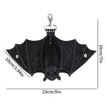 Handmade Gothic Style Bat Wing Coin Purse - Hand-Sewn Bat Wallet With Zipper Coin Pocket And Keychain, Suitable For Bags And Belts - Fashion Accessory - 黑色 - 查看 9