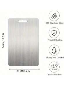 Set de 3 tablas de cortar de acero inoxidable, que conservan el sabor original, antibacterianas y antihongos, tablas de cortar gruesas para vegetales, carne y frutas, tabla de amasar, utensilios de cocina - Plateado - Ver 15