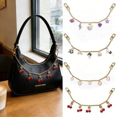 1 stuk modieuze kersenketting tashanger, legeringsketting, combineert klassieke en elegante elementen, roze hartje en sterrenhanger, decoratie voor bagage en koffer, geschikt voor het versieren van diverse handtassen, ideaal vakantiecadeau, tashanger voor dames