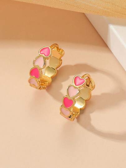 1 par personliga söta oljedroppar, färgglada sammankopplade hjärtformade örhängen för kvinnors vardagsliv, smycken, örhängen, den bästa presenten till vänner, alla hjärtans dag-presenter, ramadan-presenter. (Färgerna och deras positioner är slumpmässiga.)