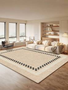 1 件香槟米色客厅装饰地毯，黑色包边，绒面材质，触感柔软舒适，易于保养，防水防污，防滑底背，适用于大堂、卧室、客厅、浴室、厨房、餐厅、办公室、房间装饰和门垫，节日庆典。 - 香檳色 - 查看 6