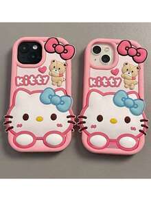 1pc Fashionable & Creative Bow, Teddy Bear, Kitty Cat Sanrio Character Silicone Waterproof Shockproof Phone Case, Cute & Stylish, Compatible With Apple 17 Series, 11/12/12 Pro, 13/14/15, 13 Pro/14 Pro/15 Pro, 12 Pro Max/13 Pro Max/14 Pro Max/15 Pro Max, 16, 16 Pro, 16 Pro Max, 17, 17 Pro, 17 Pro Max - Pink - View 2