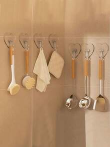 50pcs Strong Adhesive Clear Wall Hooks - Casual Style, Easy To Install, No Drilling Required, Plastic Heart Shaped Utility Hooks For Kitchen And Bathroom, Wall Mounted Storage Organizer Bathroom Organizer Bathroom Decor Fall Decor Back To School - Multicolor - View 6