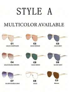 Large Frame Double-Bridge Metal Fashion Glasses, Toad Eye Glasses, High-End Retro Personalized Versatile Fashion Glasses, Suitable For Daily Wear, Street Photography, Vacation Travel, Summer Beach And Other Occasions, Ideal Accessory For Summer Beach Vacation, Outdoor Activities And Travel. Retro Style Super Large Aviator Frame, Suitable For Outfits And Back To School Season. - Champagne - View 5