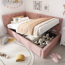 Single Bed 90x200cm, Sofa Bed With Hydraulic Storage, Velvet, Without Mattress, Multicolour Optional. - Pink - View 11