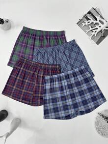 4pcs Men's Plaid Pajama Pants, Loose Comfortable Boxer Briefs With Elastic Waistband - Blue - View 2