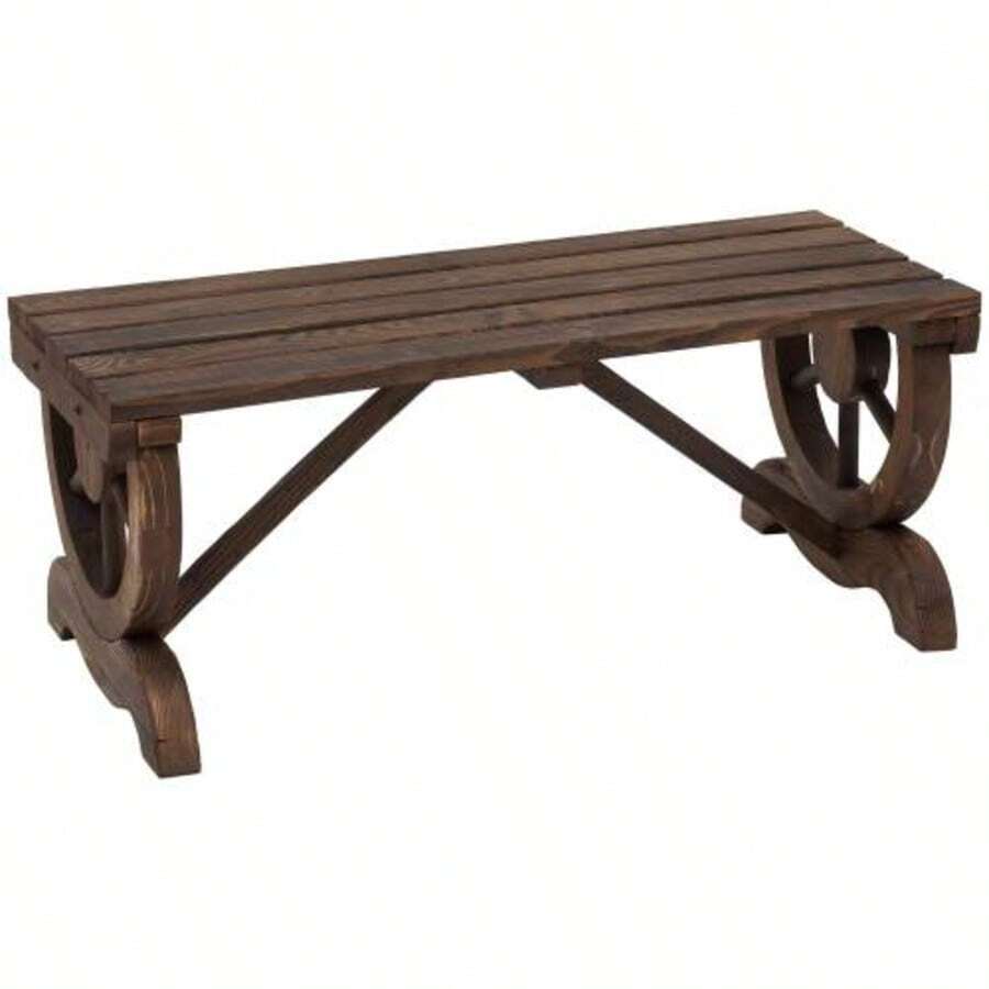 Weather-Resistant Wooden Garden Bench, 98 X 50 X 39.5 Cm, Rustic, Durable And Elegant Garden Furniture - Rust Brown - View 1