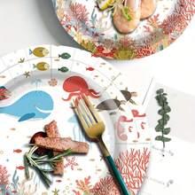 80pcs Ocean Life Themed Disposable Tableware Set, Perfect For Valentine's Day, Back-To-School Season ,Camping, Patio Barbecues, Picnitc, Bbq, Wedding, Bachelorette Party, Party And Birthday, Suitable For Party Decorations, Home Decorations, Birthday Decorations, Birthday Party Decorations, Wedding Decorations, Which Perfect Party Supplies, Bbq Supplies, Wedding Supplies, Birthday Party Supplies, Disposable Plate, Wedding Plates, Party Plates