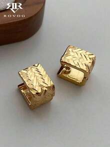 1 Pair Minimalist Luxury Geometric Textured Design Unique Elegant Everyday Casual Copper Hoop Earrings For Women - 黃金3 - 查看 2
