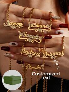 1pc Personalized Zirconia Necklace, Customized Necklace, Heart, Butterfly, Crown, Different Styles To Choose From, Inlaid Zirconia Necklace, Gold Nameplate Personalized Customized Jewelry Necklace, As A Valentine's Day Gift, Mother's Day Gift - Gold - View 1