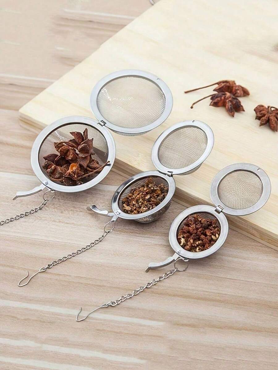 3个/1个不锈钢茶漏球 - 适用于散装茶叶、香料和汤料，圆形网状球体，带链条和挂钩，厨房必备冲泡工具，厨房用品，馈赠亲友、情人节、节日佳品，厨房配件