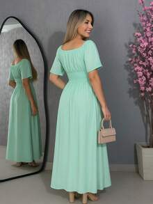 Women's Long Dress With Flare Sleeves, V-Neck, And Elegant Slit - Casual Wedding Dress - 薄荷綠 - 查看 2