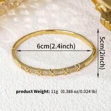 1 pièce Bracelet jonc en cuivre vintage de luxe avec zirconium, ouverture réglable, accessoire polyvalent de style bohème, à porter au quotidien, cadeau d'anniversaire - Multicolore - Voir 5