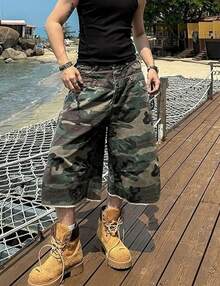 Camo Jean Shorts Y2k Baggy Jorts Grunge Below Knee Cargo Shorts MenA Valentine's Day IBFN - 迷彩 - 查看 3