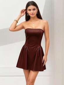 Solid Color Backless Criss-Cross Strap Party Dresses, Suitable For Evening Dates, Formal Dinners - Rust Brown - View 4