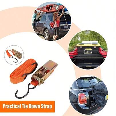 Heavy Duty Ratchet Tie Down Strap - Black Cargo Securing Strap, Multi-Purpose Outdoor Tie Down, With J-Hook, Durable Polyester Webbing, For Securing Luggage, ATVs And Outdoor Gear, Suitable For Camping, Daily Use And Gardening, Easy To Use Lashing Tool
