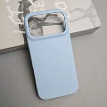 Soft Silicone Leather Texture Sky Blue Phone Case, Compatible With IPhone 17 Pro Max/17 Pro/17/16 Pro Max/16/16 Pro/16 Plus/16E/15/15 Plus/15 Pro/15 Pro Max/13/14 Pro Max/13 Pro/13 Pro Max/14 Pro/14 Pro Max/14 Plus, Minimalist Design - Sky Blue - Leather Texture - View 7