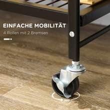 Folding Kitchen Trolley, 3-Tier Service Trolley With Handle, On 4 Wheels, Made Of Steel, Brown And Black.