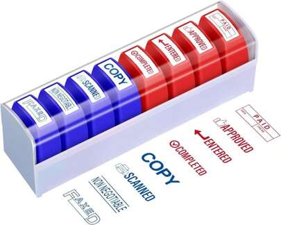 Crtiin 8 Pcs Office Stamp Set - Approved, Paid, Copy, Faxed, Scanned, Confidential, Received, Original - Self Inking Rubber Stamps Plastic, Rectangular For Business(Red Blue,Office Style 2)
