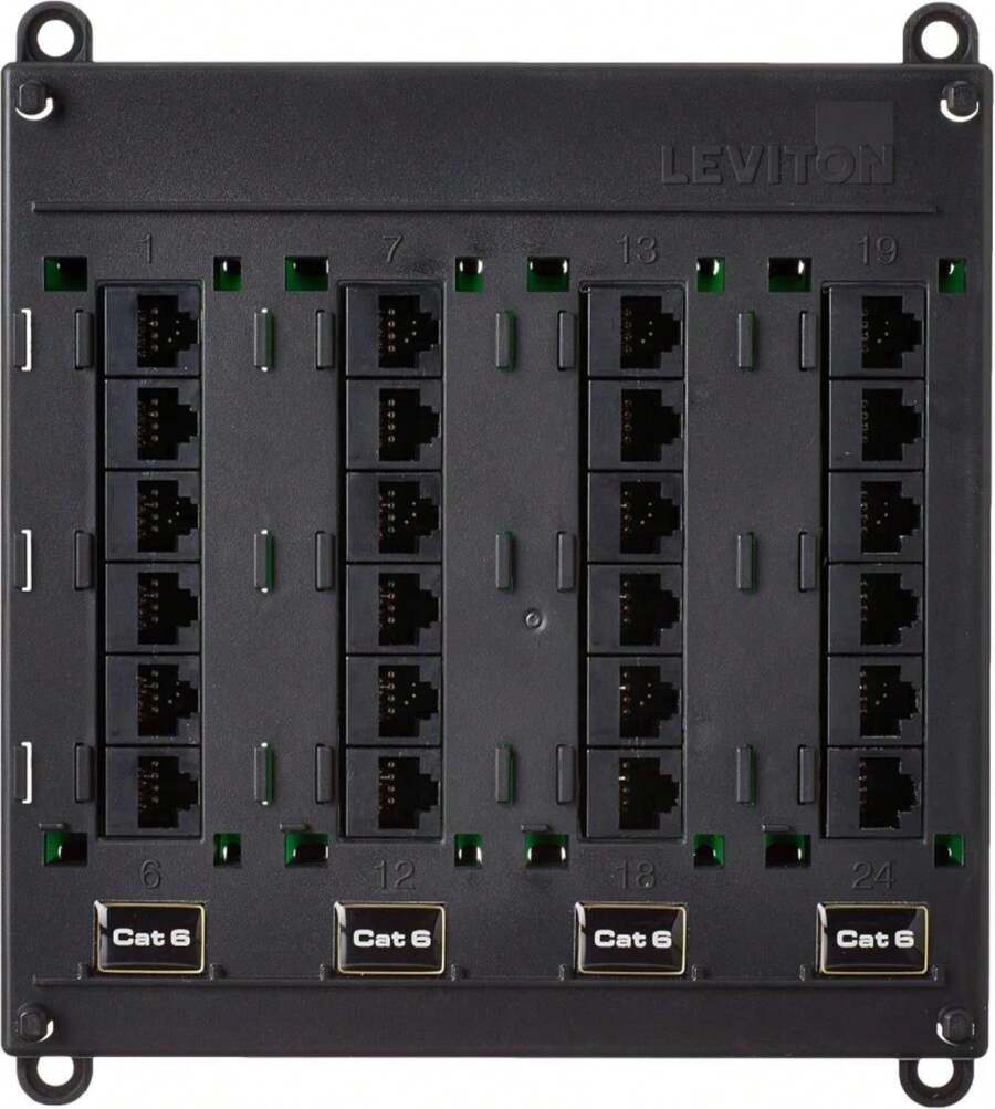 Leviton Twist And Mount Patch Panel, CAT 6 24 Port, 476TM-624, Black - ColorE - View 1