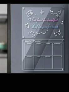 一套磁性亚克力冰箱贴计划表，可重复使用干擦日历，每周膳食计划表，亚克力磁性白板，透明留言板，备忘录提醒展示板，可重复使用书写板（含6支白板笔）