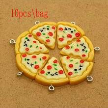 10个可爱树脂2D扁平披萨吊坠，卡通食物饰品，可用于珠宝制作 - 披薩 - 查看 8