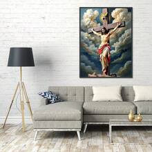 5D Jes 1us Diamond Art Kits For Adults, Cross Diamond Painting Kits For Adults Beginners,  DIY Diamond Painting With Round Gem Art Kits For Gift Home Wall Decor 12x16 Inch - D014-美國 - 查看 8