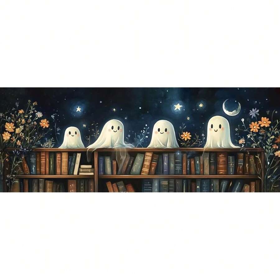 Bimkole Large Diamond Art Kits For Adults Halloween Ghost, Full Drill 5D DIY Rhinestone Embroidery Set Paint With Diamonds Art By NFUmberss Kits Cross Stitch Home Wall Craft Decoration 31.5x11.81 Inch - 大型幽靈書 - 查看 1