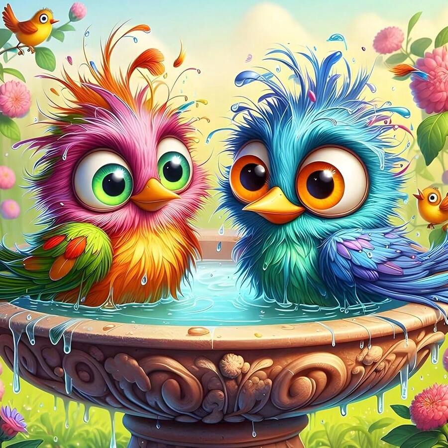 DIY 5D Colorful Birds Diamond Art Kits, Round Full Drill Cartoon Bird Diamond Painting Picture, Flowers Painting By NFUmbersss Art Kits For Adults Beginners Home Wall Decor 12x12 Inch - UCGD429 - 查看 1