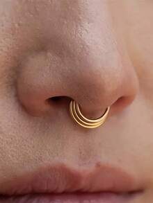 VJS 1pc 16G Stainless Steel Nose Septum Ring, Hinged Ear Cartilage, Lip, Eyebrow, Tragus Body Piercing Jewelry - Gold - View 3