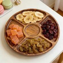 1/3件装木质五格分隔食物托盘，托盘，盘子，木制托盘，厨房托盘，多功能水果零食开胃菜托盘 | 多功能木制零食水果收纳托盘 - 卡其色 - 查看 12