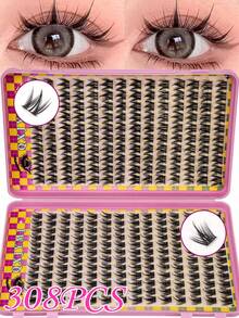 308/252 Pieces Cluster False Eyelashes Eyelash Book 28 Rows DIY Cluster Eyelash Extension Kit Fluffy 2 Styles Mixed Single Eyelash Cluster Segmented Spikes CC Curl Eyelash Extensions Can Make Cat Eye Lashes Look Natural Or Fluffy Volume Dramatic Eyelash Effect - Burnt Orange - View 2