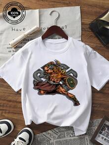 2026 T-shirt à manches courtes d'été pour hommes, coupe ample, imprimé guerrier viking, col rond, mélange de coton doux et respirant. Streetwear pour le port quotidien, les activités de plein air et les tenues de vacances - Blanc - Voir 6