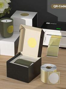 2 Inch Round Holographic Thermal Label Stickers, Glitter Gold Circle Thermal Printer Sticker Labels, Self-Adhesive Direct Labels For Gift Wrapping