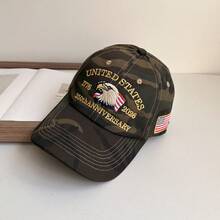 1顶男士棒球帽，饰有美国周年纪念字母刺绣，新款春夏休闲软顶帽，适合派对和休闲场合 - 彩色 - 查看 3