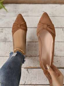 Women's Brown Minimalist Flat Shoes With Pleated Toe, Elegant Style, Outdoors In Summer, Faux Suede - 棕色 - 查看 6