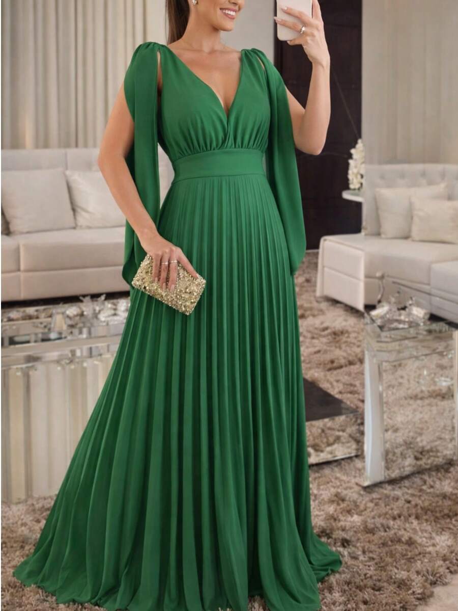 Elegant Casual Tie Back Pleated Formal And Evening - 綠色 - 查看 1