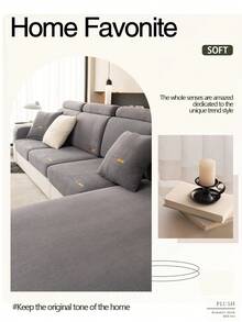 1pc All Season Jacquard Plush Anti-Slip Sofa Seat Cushion Cover, Soft & Skin-Friendly Modern Style, Pet-Proof & Elastic Sofa Slipcover, Suitable For L-Shaped Combination Sofa And 1/2/3/4 Seater Sofa (Sold Individually) - Dark Grey - View 7