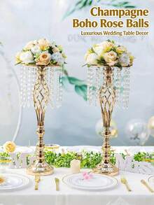 2Pcs Faux Rose Balls - Boho Table Centerpieces, Pink-White/White/Champagne Fake Flower Decor For Wedding/Birthday/ Dining Table,Home Decor & Party, Reusable Low-Maintenance Floral Balls - Multicolor - View 3